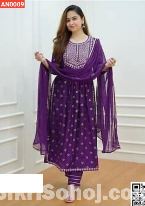 Lilen with screen print readymade anarkali 3 pics